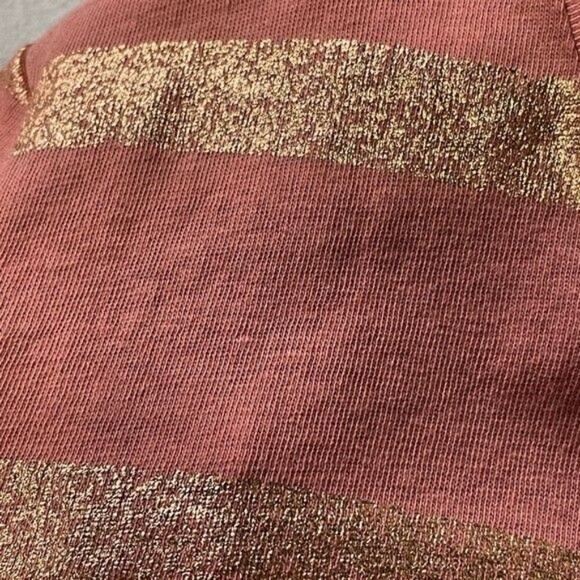 LOFT · Large · Mauve & Rose-Gold Metallic Striped Long Sleeve Shirt · Cotton - Picture 5 of 6